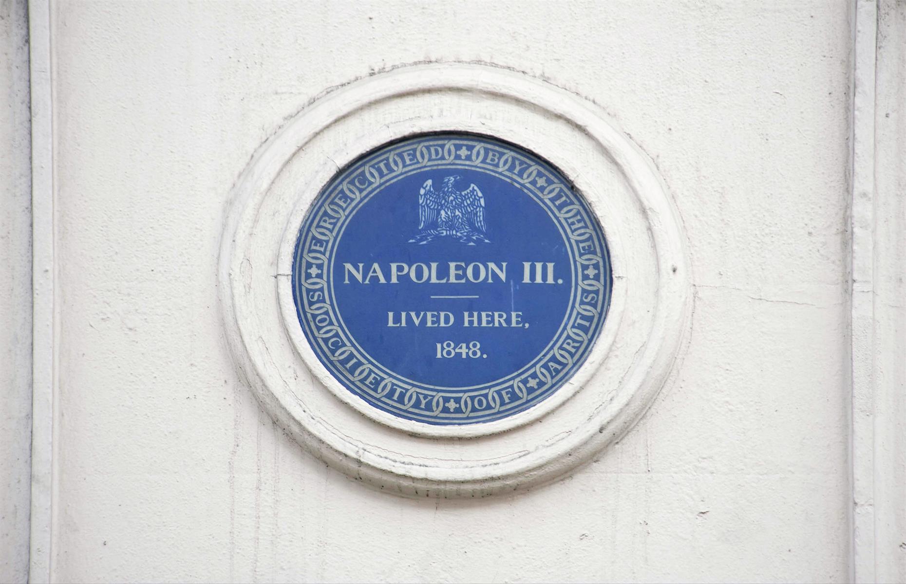 The oldest blue plaque is dedicated to Napoleon III